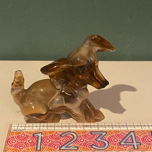 Heisey Imperial Ohio? Carmel Parlour Pup Terrier Tail Up Bow Slag Glass Dog - Picture 8 of 8